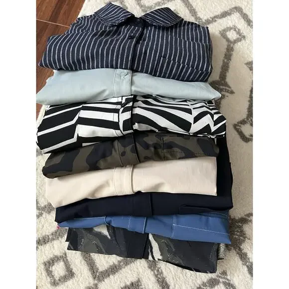 LYSSE Bundle Of 8 Solid Print Button Down Wrinkle Resistant Career Blouses Tops - Picture 14 of 16